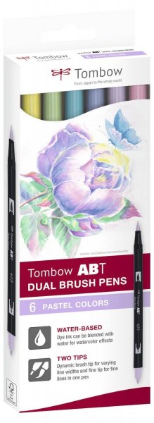 Tombow Set obostranih flomastera ABT Dual Brush Pen – Pastels, 6 kom.