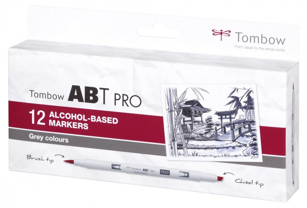 Tombow Set obostranih flomastera na bazi alkohola ABT PRO – Gray colors, 12 kom.