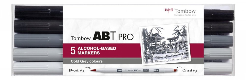 Tombow Set obostranih flomastera na bazi alkohola ABT PRO – Cold Gray colors, 5 kom.