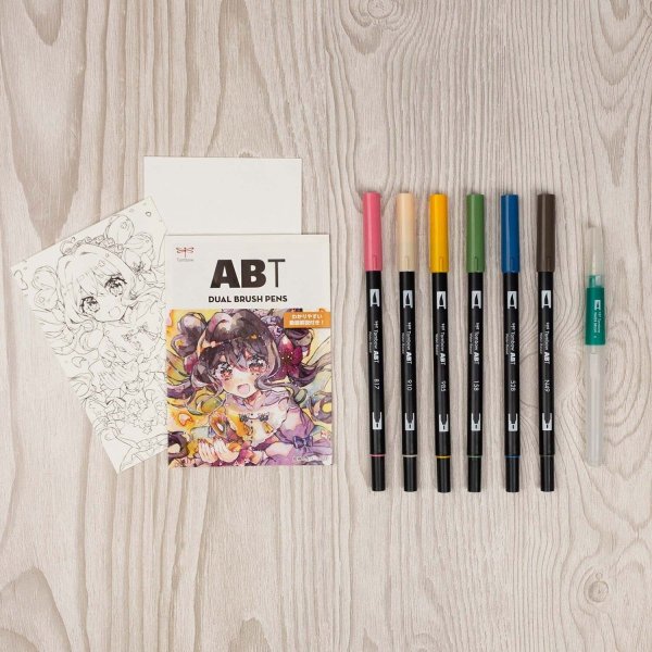 Tombow ABT sada oboustr. fixů 6ks + vodní štětec, Manga Flower